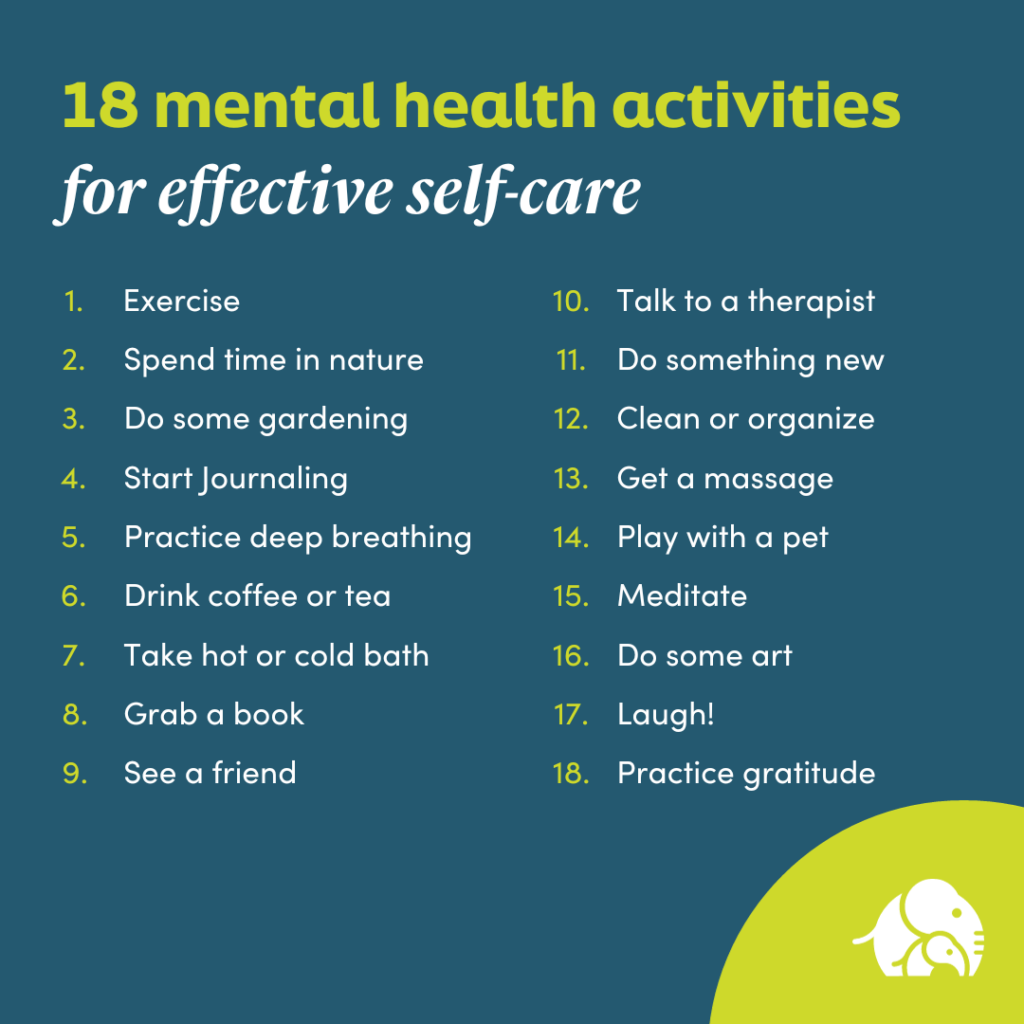 18 mental health activities for effective self-care infographic