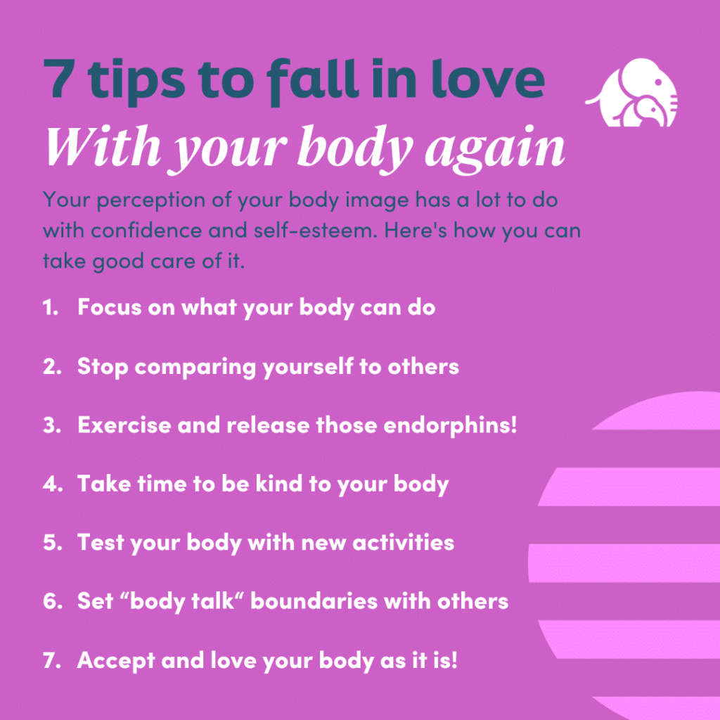 7 tips to fall in love with your body again blog graphic