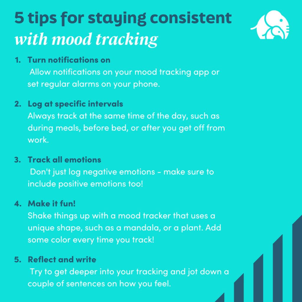 An infographic for 5 Tips for Staying Consistent with Mood Tracking