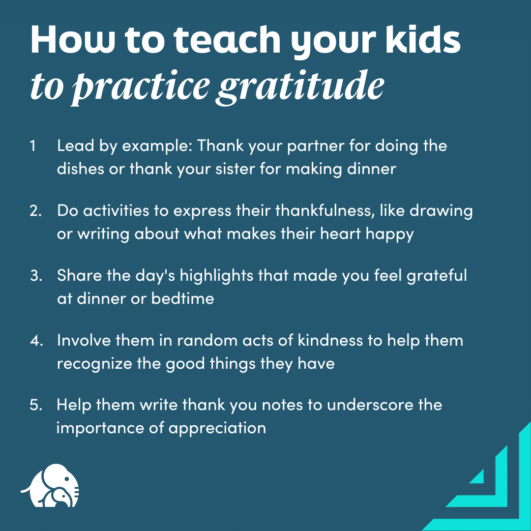 How to teach your kids to practice gratitude infographic