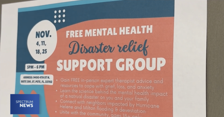 Disaster relief support group flyer at Ellie Mental Health St. Petersburg, FL